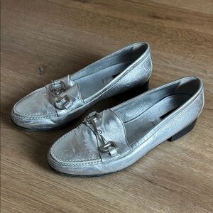 Daks London Silver Horsebit Metallic Loafers